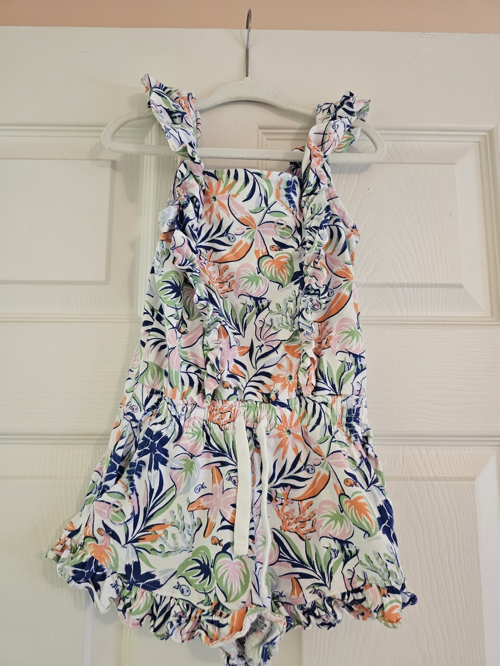 Polo by Ralph Lauren White Floral Romper with Navy, Coral & Green